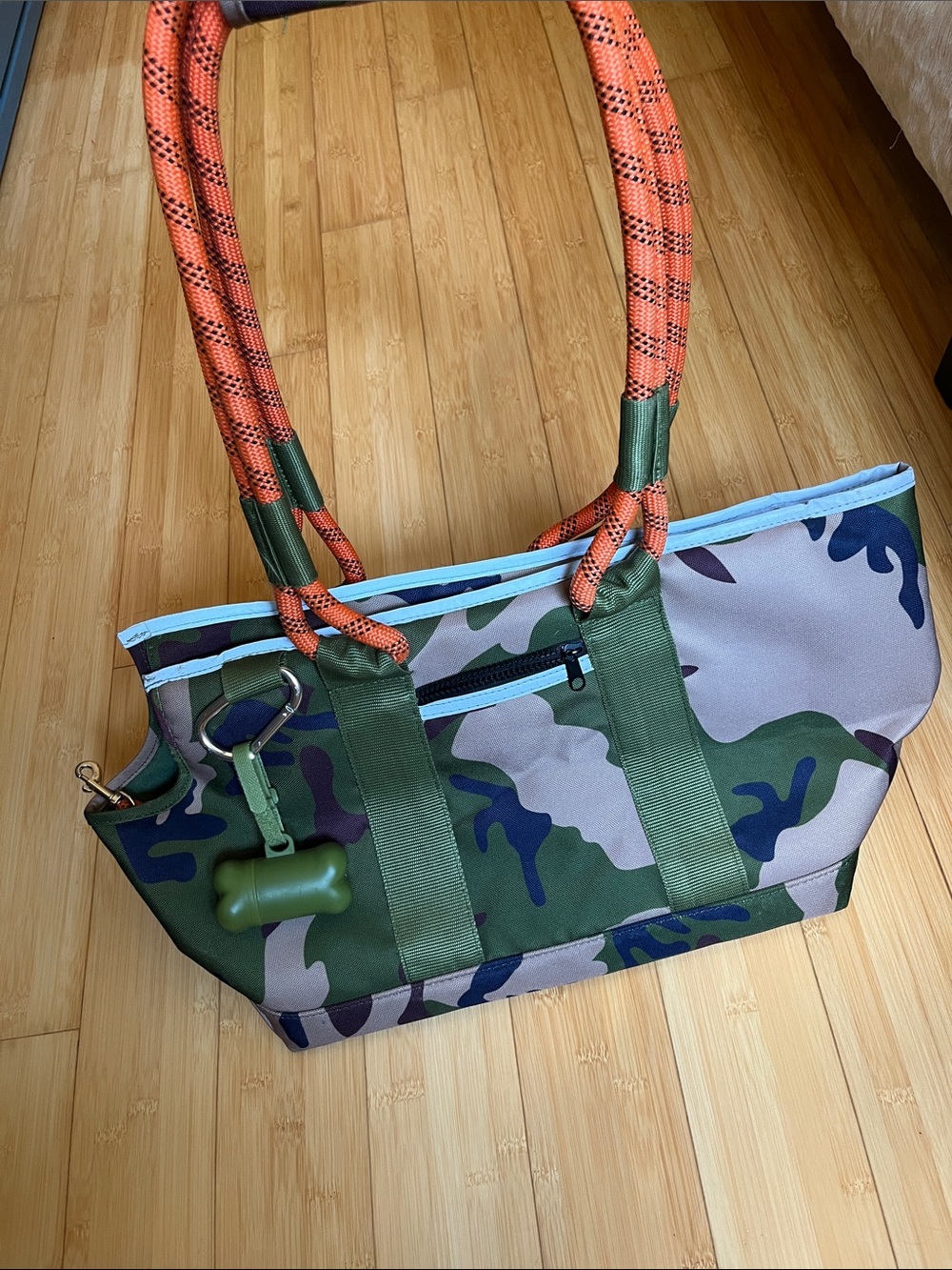 Roverlund Camouflage Commuter Pet Tote Bag with Orange Rope Handles